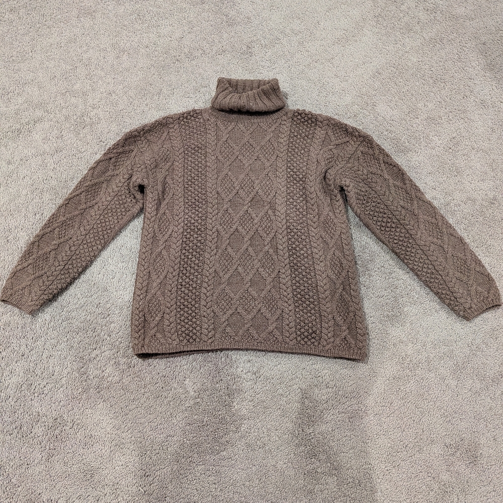 J. Crew Women's Brown Turtleneck Sweater Wool Cable knit